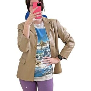 Vintage Quality Leather Jacket Light Tan Beige Khaki JONES NEW YORK Size 8